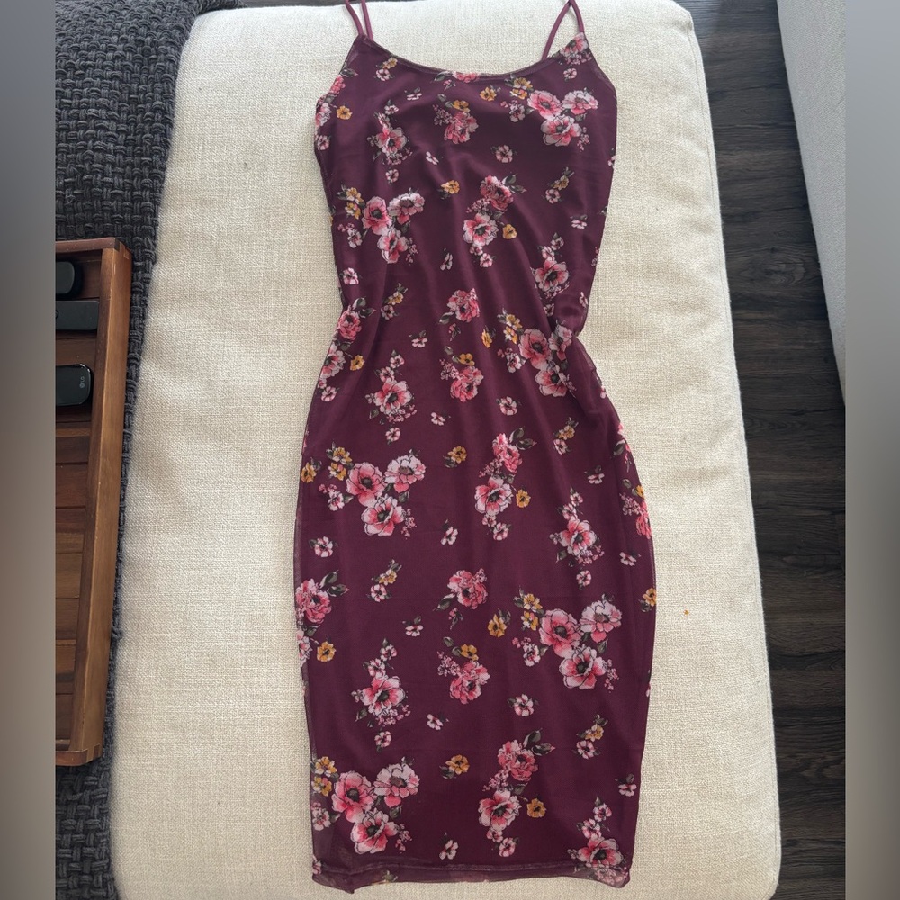 Burgundy Floral Midi Dress